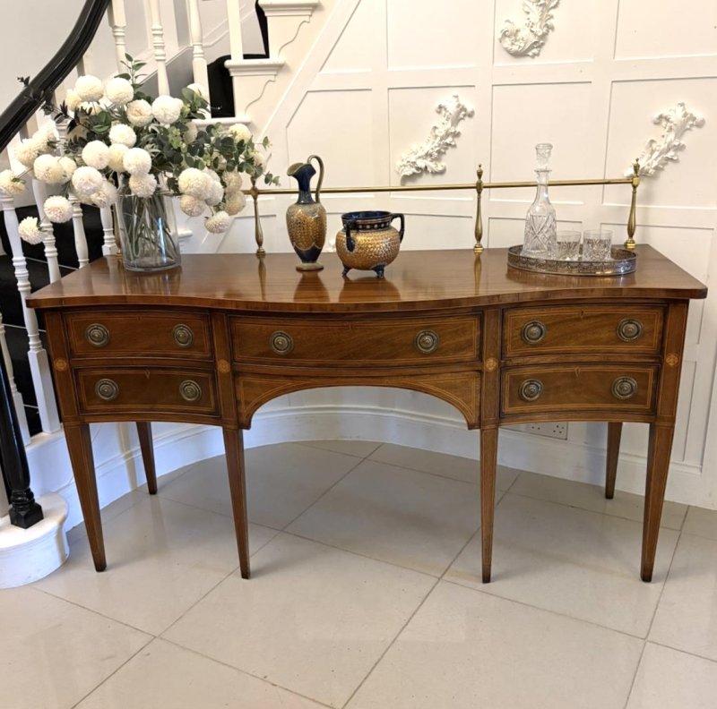 Antique Edwardian Figured Mahogany Serpentine Sideboard - Image 3